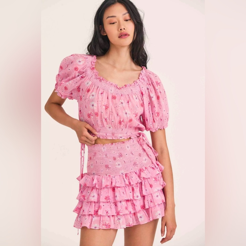 NWT LoveShackFancy Yorkie Mini Skirt in Coral Blaze in a size XS